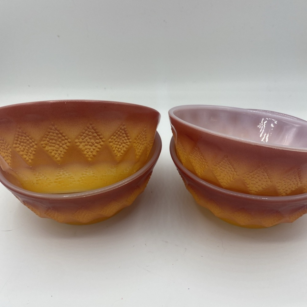 Vintage Mid-Century FIRE KING  Kimberly Diamond 4 Cereal Bowls  5" Diameter